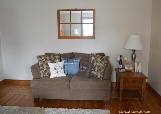 diy window pane mirror in living room 