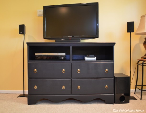 Dresser turned TV stand for family room