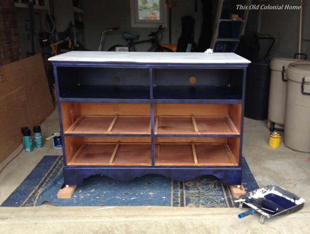 In progress painting of dresser