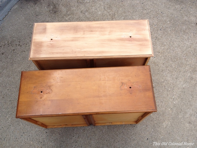 Two drawers one sanded one not 