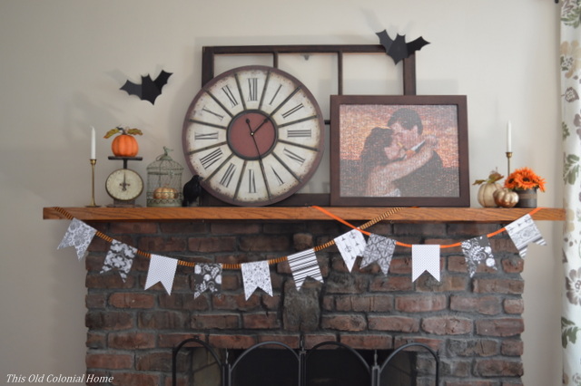 Orange black and white mantel