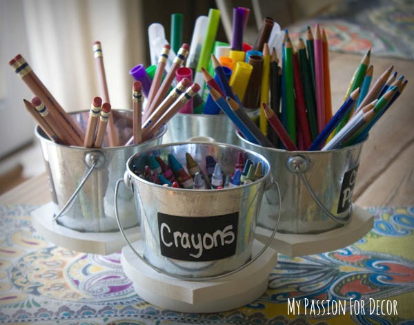 DIY craft caddy using small buckets 