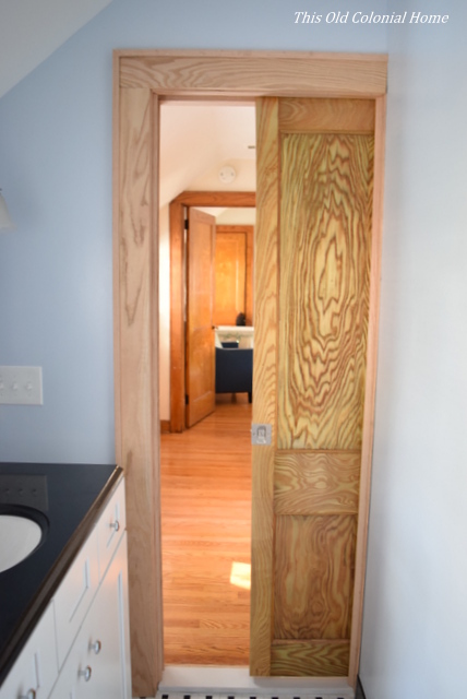Pocket door space saver in small bathroom 