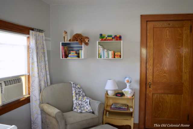 Gray nursery reading nook