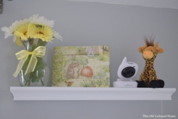 Nursery shelf vignette